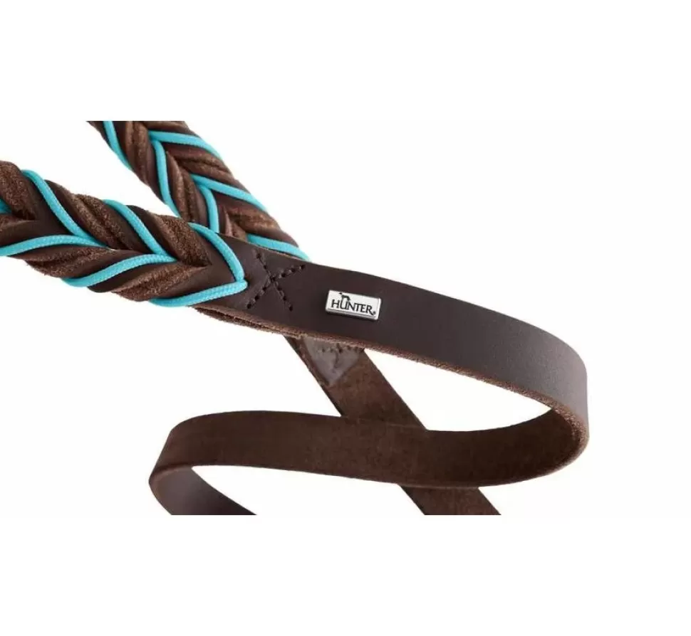 Hunter Hondenriem Solid Education Cord Bruin Turquoise